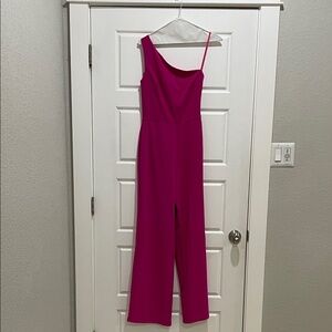 Chic Fuchsia Jumpsuit off shoulder with pockets